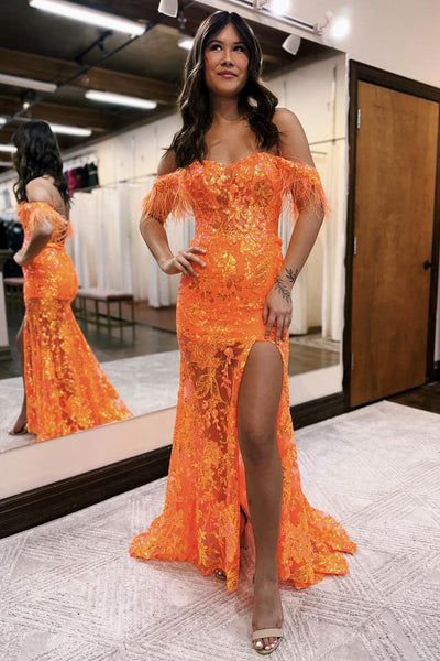 Pink Mermaid Off the Shoulder Sequin Lace Long Prom Dresses DM091201