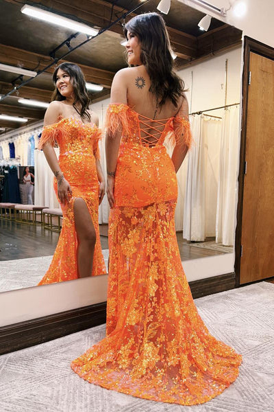 Pink Mermaid Off the Shoulder Sequin Lace Long Prom Dresses DM091201