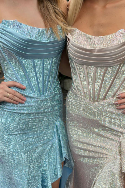 Sparkly Mermaid Scoop Neck Beading Slit Prom Dress with Dramatic Ruffles DM241803