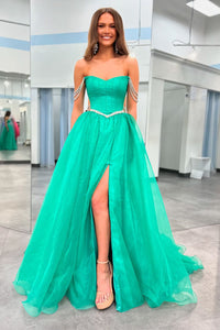 Chic Green Organza Beaded Straps Long Prom Dress MD4053103