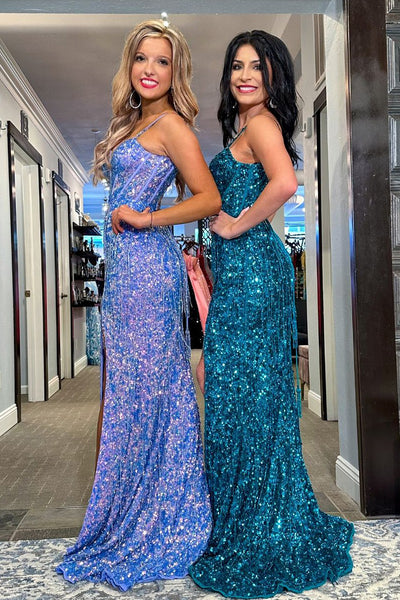 Sparkly Mermaid Scoop Neck Sequins Long Prom Dress with Fringe MD4022405