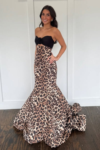 Charming Mermaid Sweetheart Leopard Floral Prom Dress DM26011509