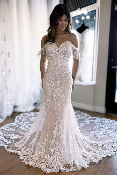 Off the Shoulder Lace Mermaid Wedding Dresses MD120703