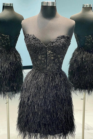 Sheath Sweetheart Black Homecoming Dress with Appliques Feathers MD101001