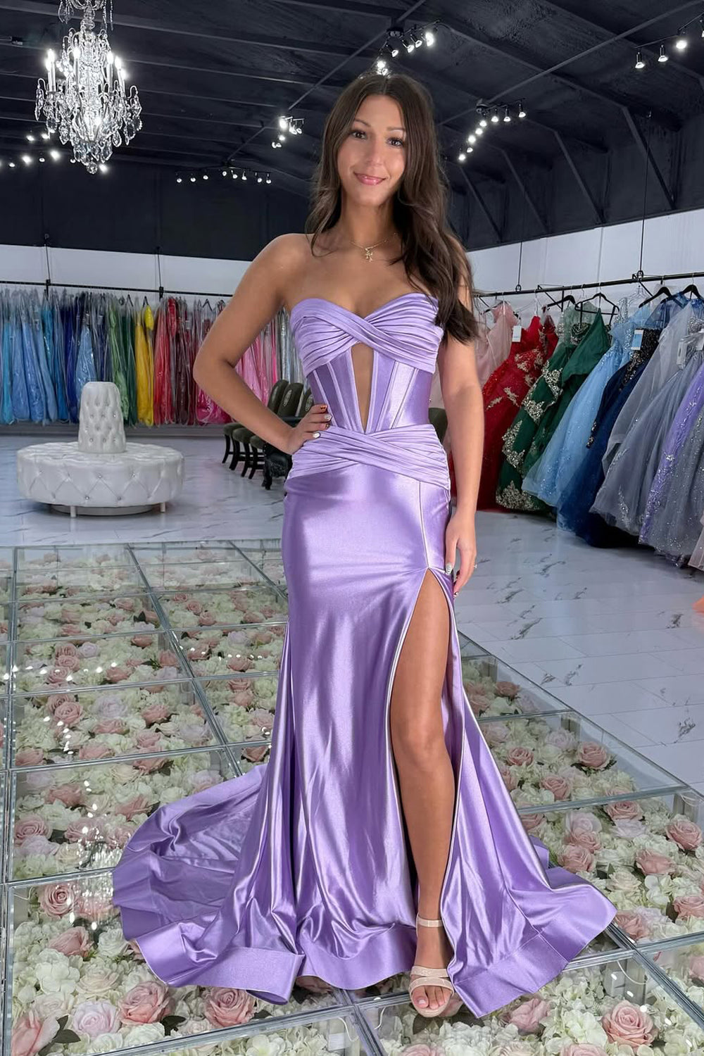 Cute Mermaid Sweetheart Satin Long Prom Dress with Slit DM1111809