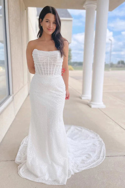 Gorgeous Mermaid Scoop Neck Sequins Lace Wedding Dress DM52120309