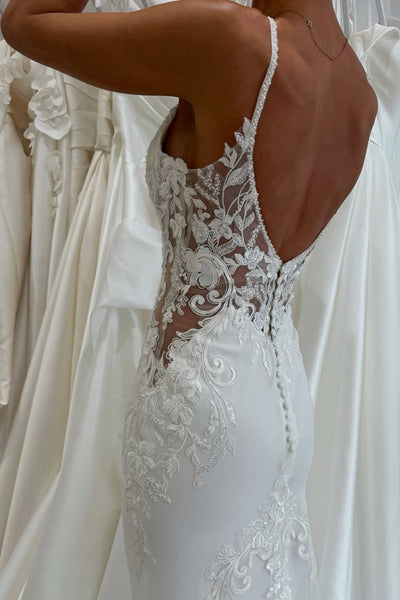 Elegant Boho Mermaid V Neck Wedding Dress with Appliques DM52120106