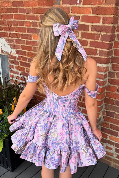 A Line Scoop Neck Lavender Jacquard Satin Homecoming Dress DM25081201