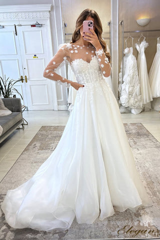 A-Line Long Sleeves Organza Wedding Dresses with Appliques DM25031908