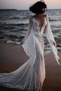 Gorgeous Mermaid Long Sleeve Ivory Lace Wedding Dresses  LD210401