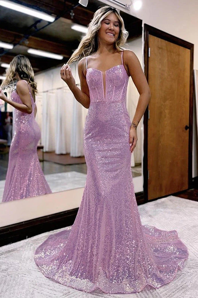Pink Sequin Sweetheart High Slit Mermaid Prom Dress - Promfy