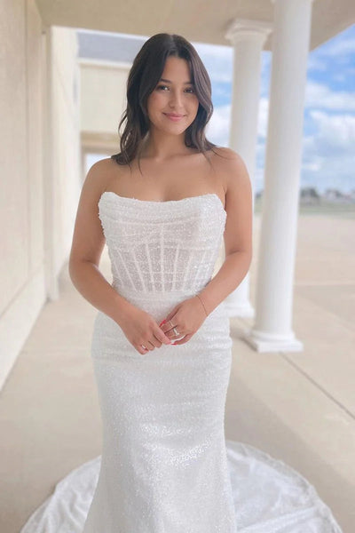 Gorgeous Mermaid Scoop Neck Sequins Lace Wedding Dress DM52120309