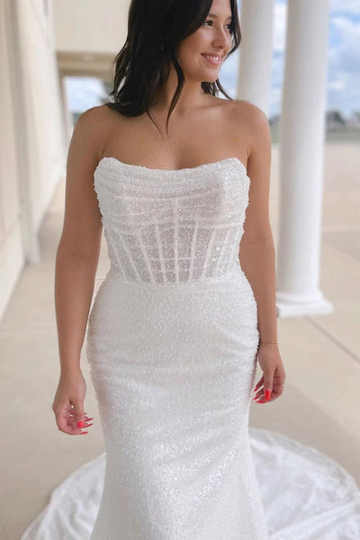 Gorgeous Mermaid Scoop Neck Sequins Lace Wedding Dress DM52120309