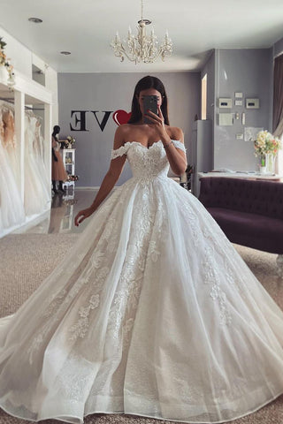 Gorgeous Ball Gown Off the Shoulder Wedding Dresses with Appliques DM241205