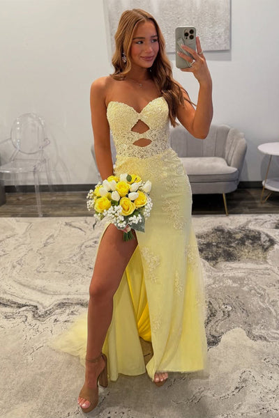 Mermaid Sweetheart Keyhole Daffodil Lace Prom Dress with Slit DM52102904