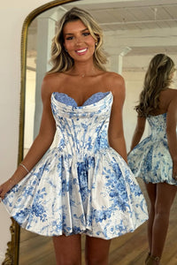 Cute A Line Sweetheart Floral Satin Homecoming Dress DM062107