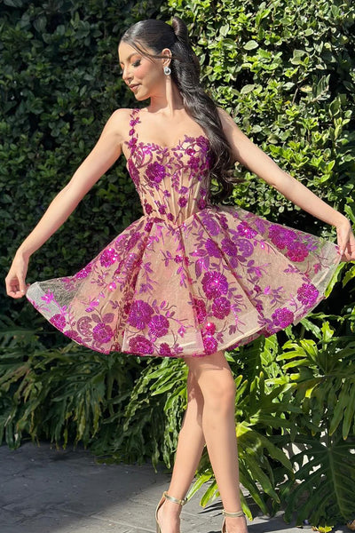 Lovely A-Line Purple Sequins Appliques Sweetheart Short Homecoming Dress MD4041703
