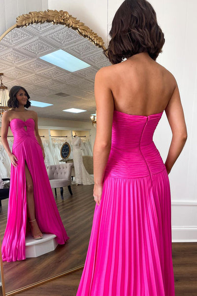 Simple A Line Sweetheart Fuchsia Prom Dress with Slit MD4010201