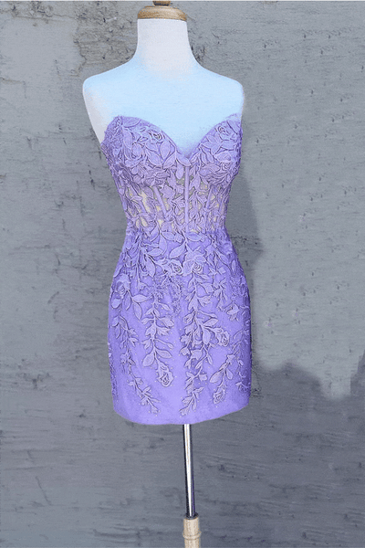 Cute Bodycon Sweetheart Lace Appliques Short Homecoming Dresses MD091612