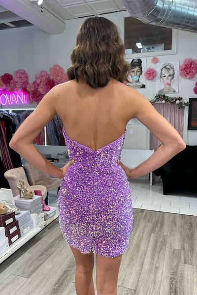 Lavender Strapless Sheath Sequins Homecoming Dress MD090409