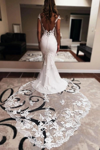 Elegant Mermaid V Neck Lace Wedding Dresses DM102402