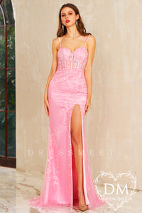 Pink Appliques Sweetheart Mermaid Long Prom Dress MD122406