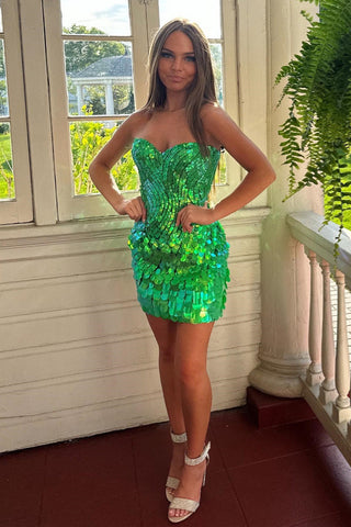 Green Sequins Strapless Sheath Homecoming Dress LD3061809