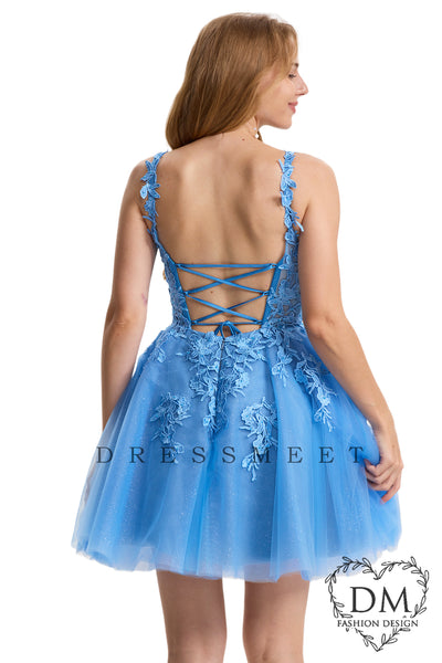 Blue Sweetheart Sparkle Tulle A-Line Short Homecoming Dresses DM24072210