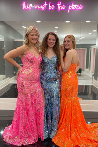 Orange Strapless Sequin Lace Mermaid Prom Dresses MD4011103