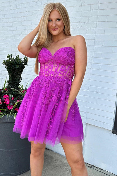 Magenta Appliques Sweetheart A-Line Homecoming Dress LD3063001