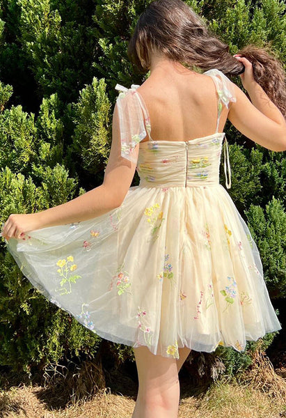 Tulle Flower Sleeveless A Line Short Homecoming Dress MD091107
