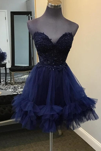 Light Blue Ruffle Tulle Short Homecoming Dresses with Appliques DM24080305