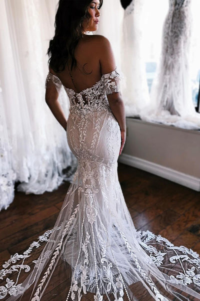 Off the Shoulder Lace Mermaid Wedding Dresses MD120703