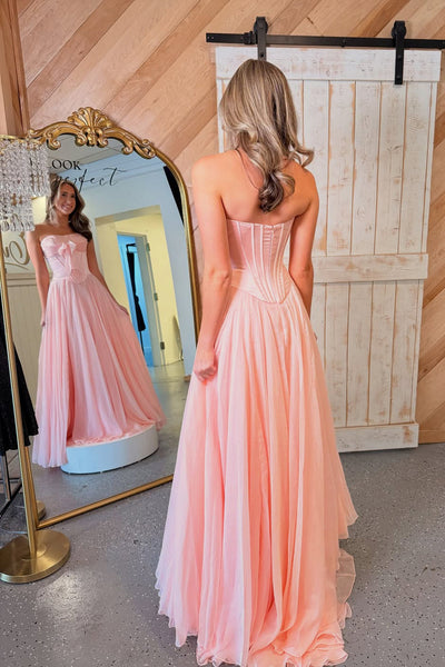Cute A Line Strapless Blush Pink Chiffon Prom Dress DM1111802