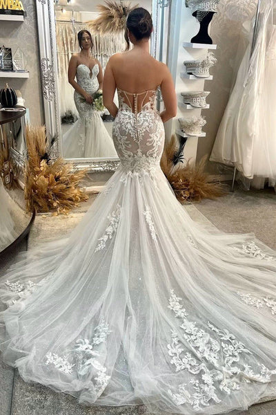 Sexy Mermaid Sweetheart Tulle Wedding Dresses with Appliques DM4070306