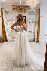 Fairy A Line Sweetheart Tulle Wedding Dresses with Appliques LDWD3061920