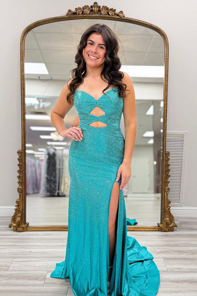 Cute Mermaid Sweetheart Orange Satin Hot Fix Prom Dress with Slit DM26011311