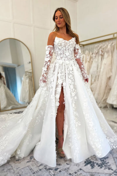 Gorgeous Ball Gown V Neck Lace Tulle Wedding Dress with Appliques DM16021109