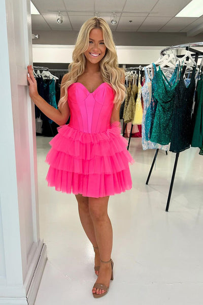 Fchsia Sweetheart Fuchsia Tulle Short Homecoming Dresses DM24073002