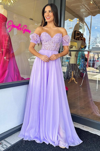 Beauty A Line Sweetheart Purple Corset Prom Dress with Appliques MD123108