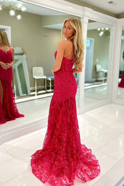 Fuchsia Sweetheart Tulle Long Prom Dress with Appliques MD4022003