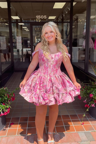 A Line Scoop Neck Lavender Jacquard Satin Homecoming Dress DM25081201
