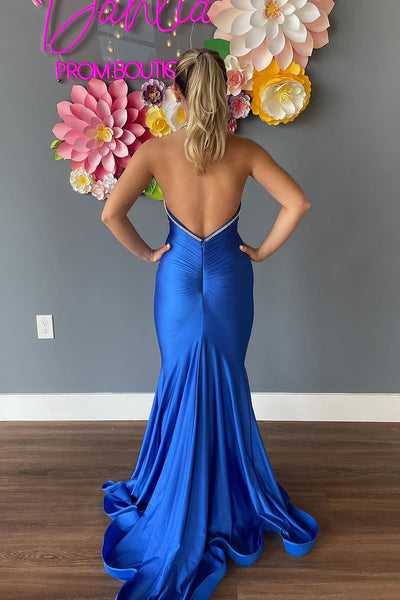 Blue Mermaid Halter Long Prom Dress with Beading MD4041001
