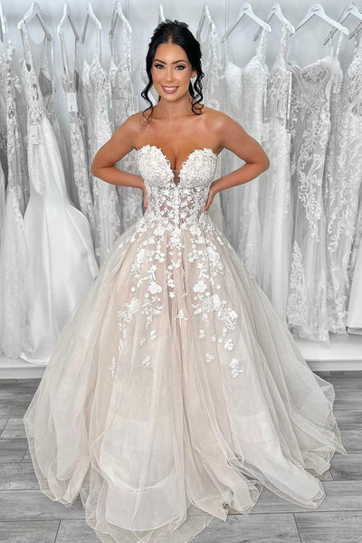 A Line Sweetheart Tulle Long Wedding Dresses with Appliques DM083106 Dressmeet A Line Sweetheart Tulle Long Wedding Dresses with Appliques DM083106 Dressmeet