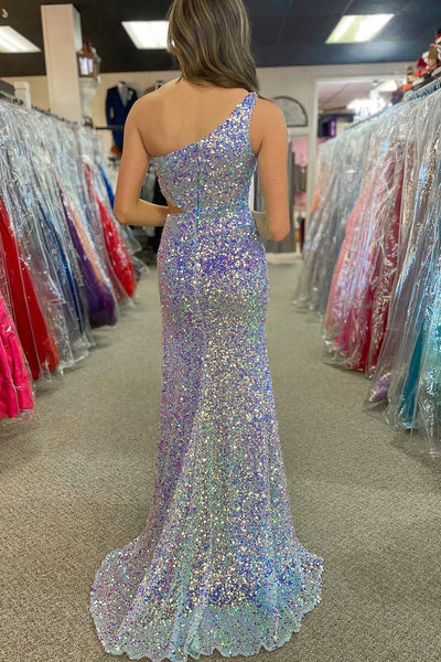 Sparkly Mermaid One Shoulder Cutout Sequins Long Prom Dress MD4012502