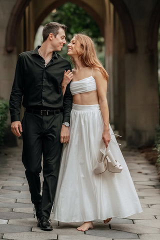 Two Piece A Line Satin Beach Wedding Dress DM25052702