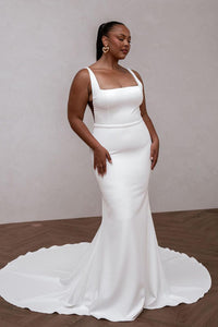Mermaid Sqaure Neck White Soft Satin Wedding Dresses MD112605