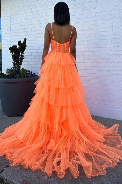 Orange Sweetheart Cutout Tiered Tulle Long Prom Dress MD4020201