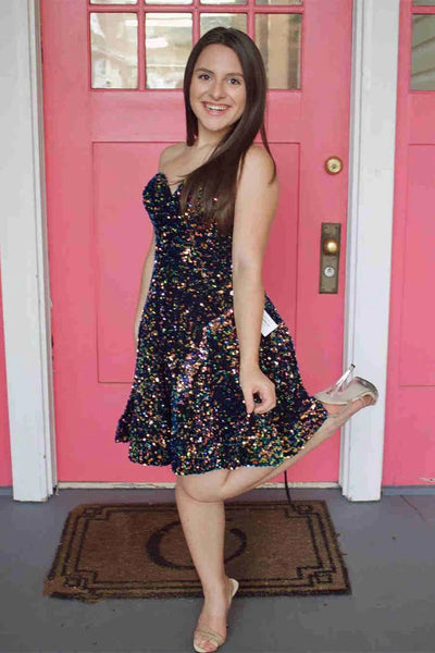 Cute Strapless Sequins A Line Short Homecoming Dresses LD3061701