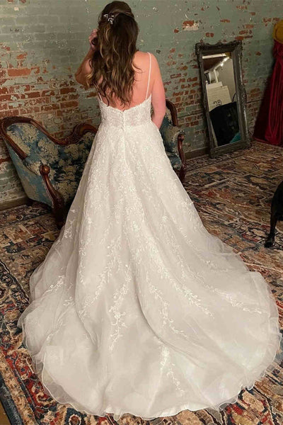Spaghetti Straps White Appliqued Wedding Gown LD3061907